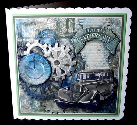 Father's Day Steampunk Khakhi Vintage Car 8in x 8in Decoupag by Dianne Jackson