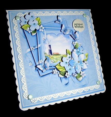 Sibsey Mill with Origami Flowers - 8in x 8in Decoupage by Dianne Jackson