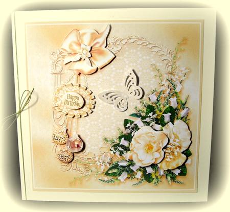 Cream Roses on a Vintage Frame - 8in x 8in Decoupage by Dianne Jackson