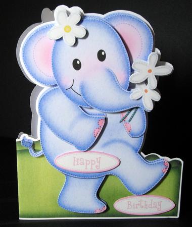 3D Lola Elephant's Flowers Shaped Card Decoupage N Envelope by Dianne Jackson