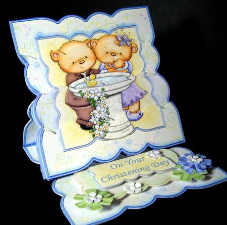 Christening Bear Boy Easel Card Kit by Dianne Jackson