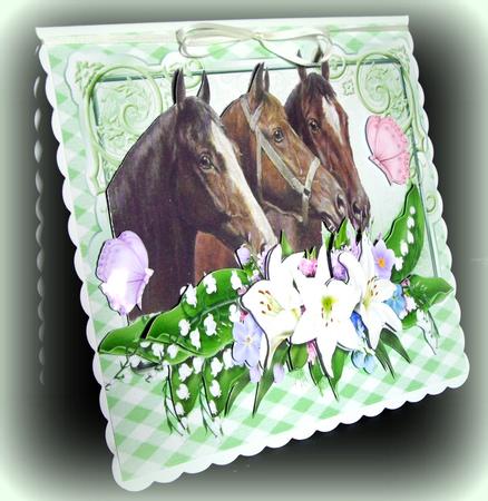 Three Beautiful Horses in Flowers Frame with Butterflies by Dianne Jackson
