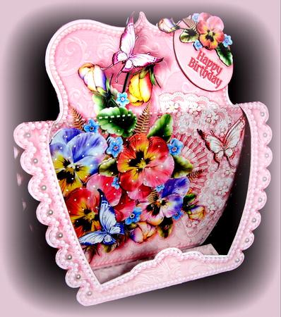 3D Acetate Window Posy of Pansies and Butterflies by Dianne Jackson