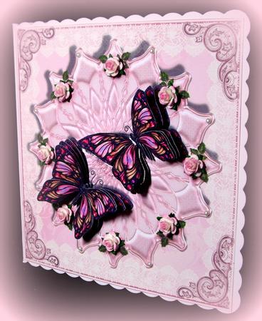 Pink Flutter on Satin and Lace Card Topper by Dianne Jackson