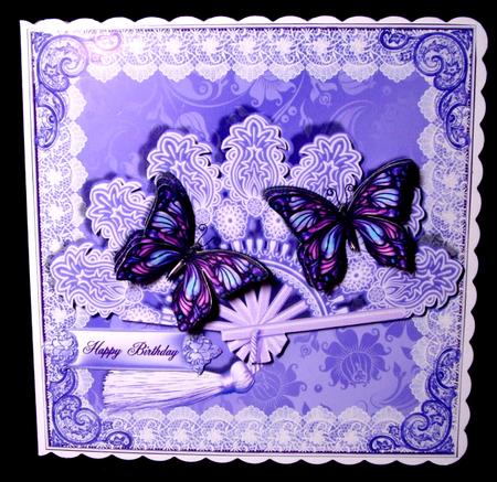 Lilac Fan and Flutters in Lace Card Topper by Dianne Jackson