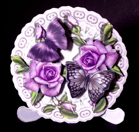 Lilac Roses and Butterfly Plate and Stand by Dianne Jackson