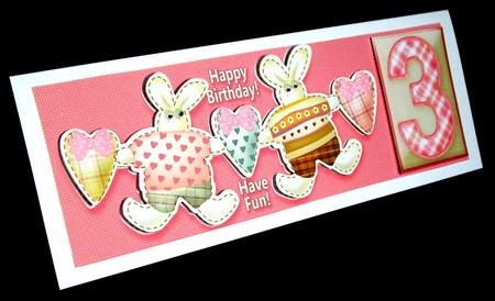 Hearts and Bunny Patches Girl Age 3 Decoupage by Dianne Jackson