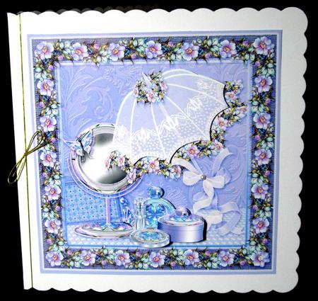 Blue Girly Time with Lace Parasol 8in x 8in Decoupage by Dianne Jackson