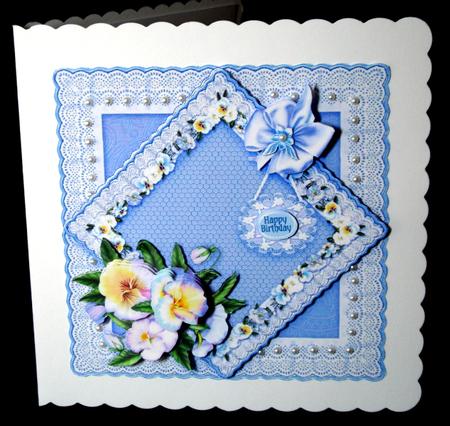 Diamond Frame of Pansies - 8in x 8in Decoupage by Dianne Jackson