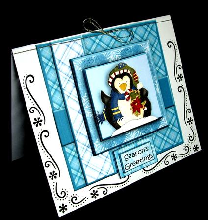 Blue Plaid Penquin Square Card Topper by Dianne Jackson