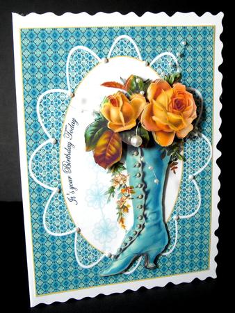 Victorian Boot with Roses on Lace by Dianne Jackson