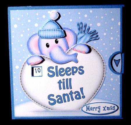 3D Xmas Elephant Sleeps Till Santa Countdown Moveable Card by Dianne Jackson