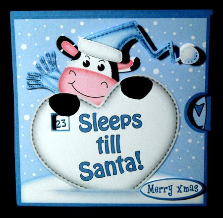 3D Xmas Milly Moo Sleeps Till Santa Countdown Moveable Card by Dianne Jackson