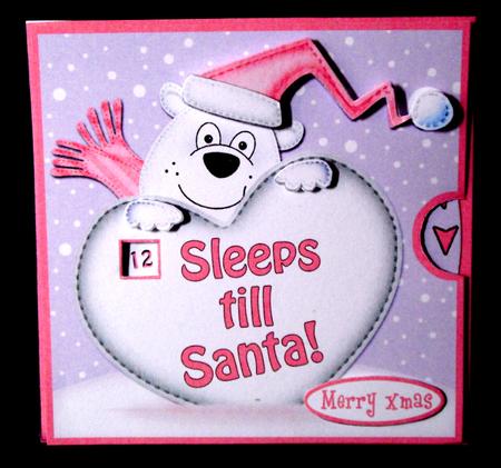 3D Xmas Polar Bear Sleeps Till Santa Countdown Moveable Card by Dianne Jackson