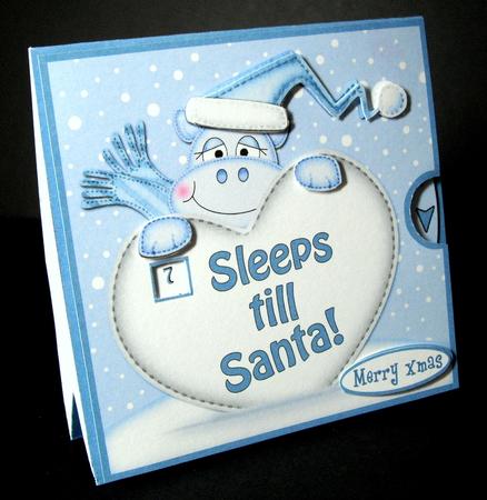 3D Xmas Hippo Sleeps Till Santa Countdown Moveable Card by Dianne Jackson