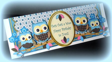 Blue Owls Twittwitawoo Birthday Large Dl Card Kit by Dianne Jackson