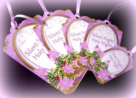 Lilac Poinsettia Silent Night Sentiment Tag Sheet by Dianne Jackson
