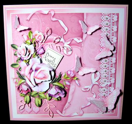 Pink Roses, Hearts and Butterflies 8in x 8in Decoupage Kit by Dianne Jackson
