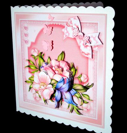 Pink Anemones with a Polka Dot Bow 8in x 8in Decoupage Kit by Dianne Jackson