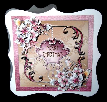 Christmas Winter Flowers 8x8 Decoupage Card - Pink & Brown by Dianne Jackson