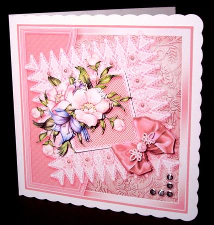 Pink Anemones and Lace - 8in x 8in Decoupage by Dianne Jackson