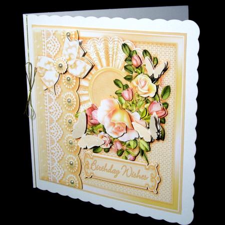 Roses on a Lemon Doily - 8in x 8in Decoupage by Dianne Jackson