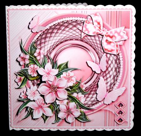 Pink Flowers and Butterflies 8in x 8in Decoupage Kit by Dianne Jackson