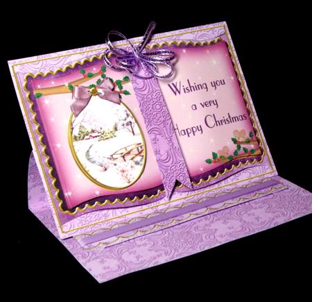 Lilac Snowscene Happy Christmas Easel Book Card Envelope Kit by Dianne Jackson