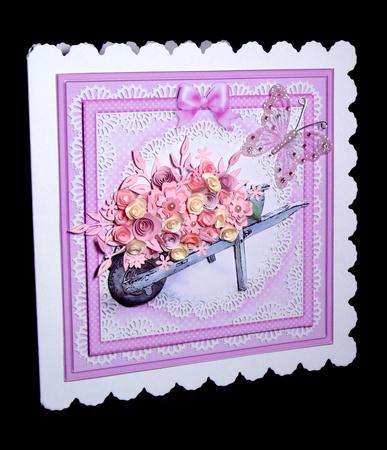 Flower Filled Wheelbarrow 8 x 8 Quick Card Topper by Dianne Jackson