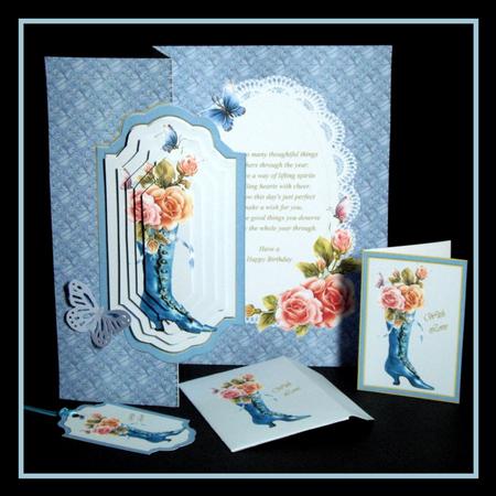 Boot Full of Roses Fold Back Card by Dianne Jackson