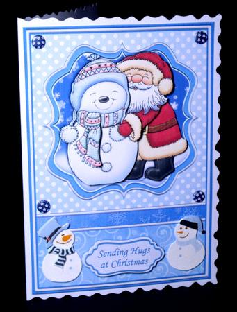 Santa Hugs Christmas Card Front and Decoupage by Dianne Jackson