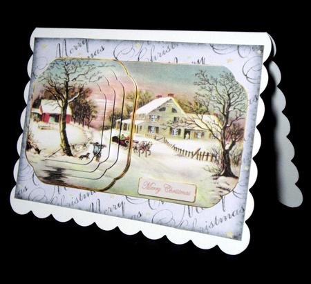 Vintage Christmas Farmhouse Shaped Card by Dianne Jackson