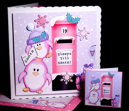 3D Xmas Penguins Sleeps Till Santa Countdown Moveable Card by Dianne Jackson