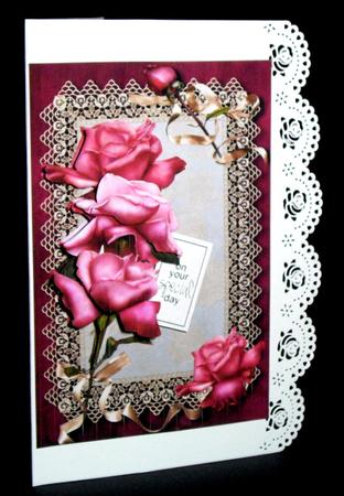 Beautiful Pink Roses on Lace by Dianne Jackson