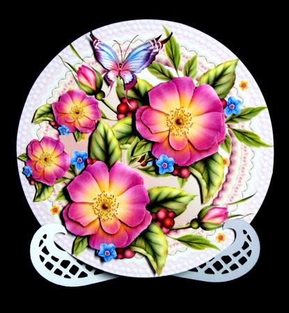 Pink Ceramic Plate and Stand Pink Roses by Dianne Jackson