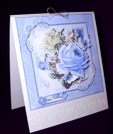 Vintage Blue Rose 8x8 Card Topper by Dianne Jackson