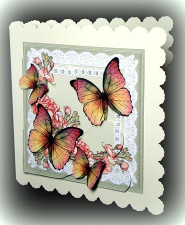 Butterflies and Flowers on Lace Fan Pyramage Topper by Dianne Jackson
