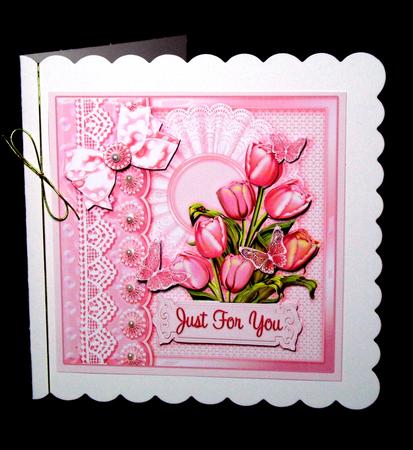 Pink Tulips on a Broiderie Anglaise Doily 5in x 5in Decoupag by Dianne Jackson