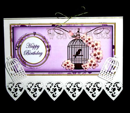 Lilac Birdcage Happy Birthday Dl Decoupage Topper by Dianne Jackson