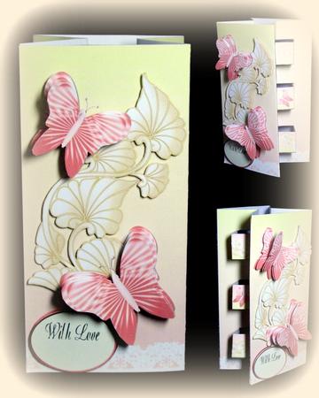Double Pop Out Card - Pink Satin Butterflies by Dianne Jackson