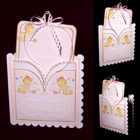 Pink New Baby Girl Vintage Pocket Pull Card Kit by Dianne Jackson