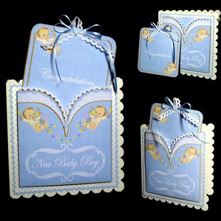 Blue New Baby Boy Vintage Pocket Pull Card Kit by Dianne Jackson