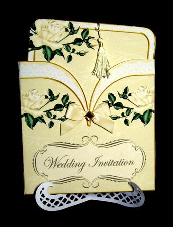 Cream Roses Wedding Invitation Vintage Pocket Pull Card Kit by Dianne Jackson