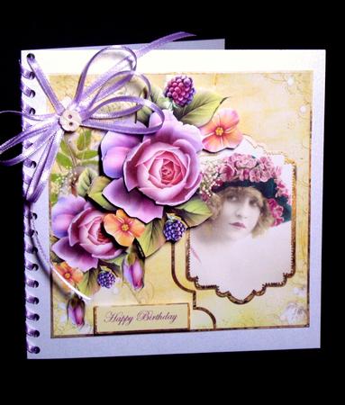 Lady in the Floral Hat with Roses Card Front and Decoupage by Dianne Jackson
