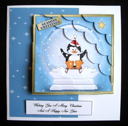 8 x 8 Cute Xmas Penguin Snowglobe Kit with Scalloped Corners by Dianne Jackson