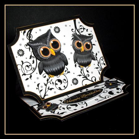 Cute Owl Easel Card Kit in Black Orange and White by Dianne Jackson