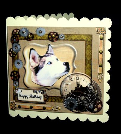Huskey Portrait and Steam Punk Time Bits Decoupage by Dianne Jackson
