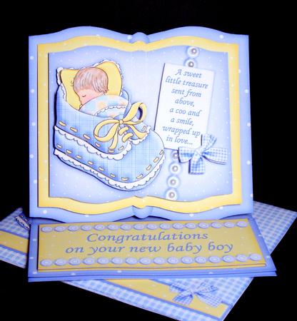 New Baby Boy in Bootee Open Book Easel Card Kit by Dianne Jackson