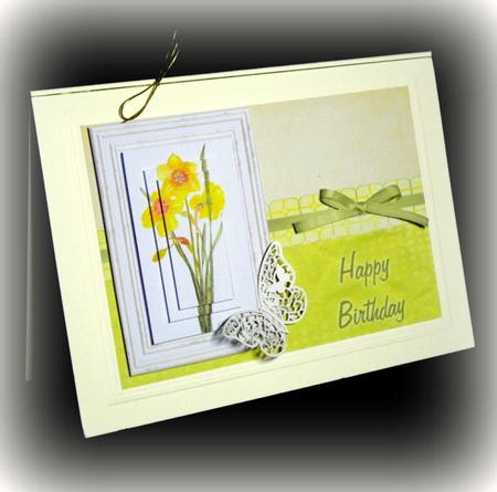 Daffodil Pyramage Birthday Card 1 - Peach & Pistachio by Dianne Jackson