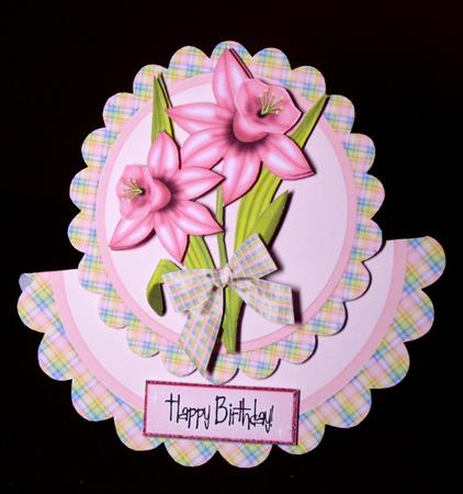 Pretty Pink Daffs on Tartan Scalloped Rocker with Bows by Dianne Jackson